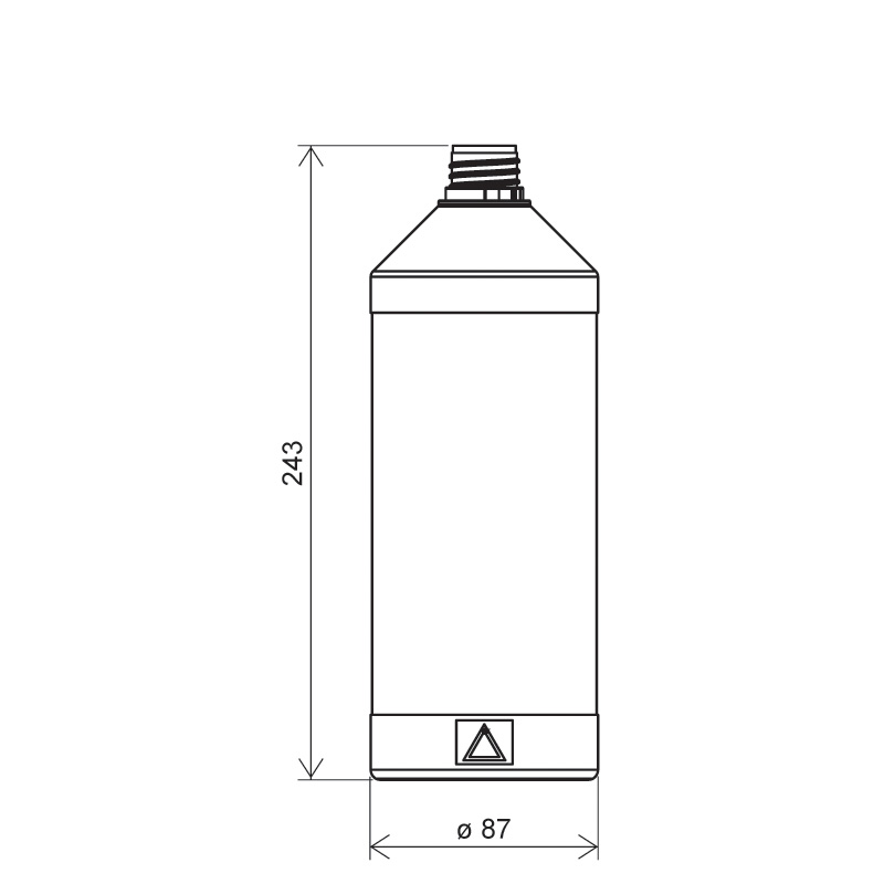 Cylindrical bottle 1 lt HDPE, neck 28TE, style ANTIGUA (Draft)